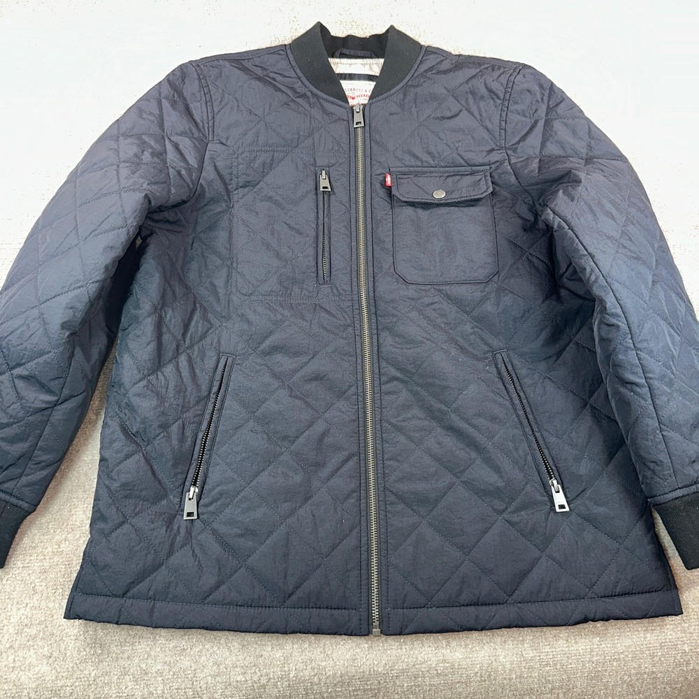 Levi Strauss & Co Mens Quilted Bomber Jacket Black Full Zip Size Medium